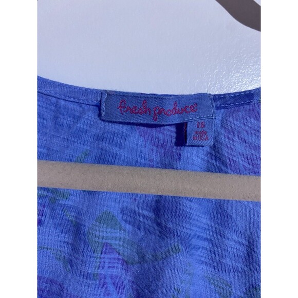 Vtg Fresh Produce Dress 16 Blue Purple Floral Hawaiian Lagenlook Lounge Beachy - Picture 3 of 10